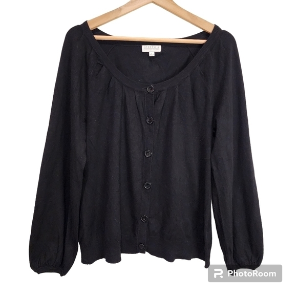 Joseph A Cardigan Black Large Pleated Neck Balloon Sleeve L - Picture 1 of 3